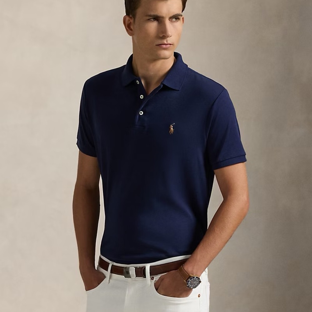 Polo Ralph Lauren Cotton Navy Blue Golf Shirt, Size Medium, Like New